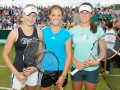 LIVERPOOL, ENGLAND - Tuesday, June 16, 2009: L-R Eugenie Bouchard (CAN), Laura Robson (GBR) and Ajla Tomljanovic (CRO) play an exhibition match in front of 3,000 school children at the Tradition ICAP Liverpool International Tennis Tournament 2009 at Calderstones Park. (Pic by David Rawcliffe/Propaganda)