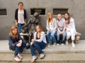 LIVERPOOL, ENGLAND - Tuesday, June 16, 2009: The young girls of the Liverpool International pose for a photograph at the Tommy Steel sculpture of Eleanor Rigby during the Tradition ICAP Liverpool International Tennis Tournament 2009 at Calderstones Park. L-R: Emily Askew (GBR), Laura Robson (GBR), Tamaryn Hendler (BEL), Eugenie Bouchard (CAN), Chloe Murphy (GBR) and Ajla Tomljanovic (CRO). (Pic by David Rawcliffe/Propaganda)
